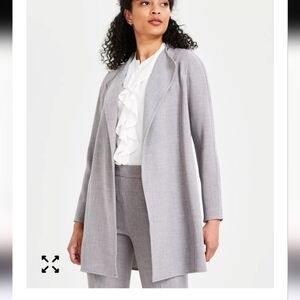 $119 Kasper Women Long Collarless Open-Front Duster Jacket Sz M NWT